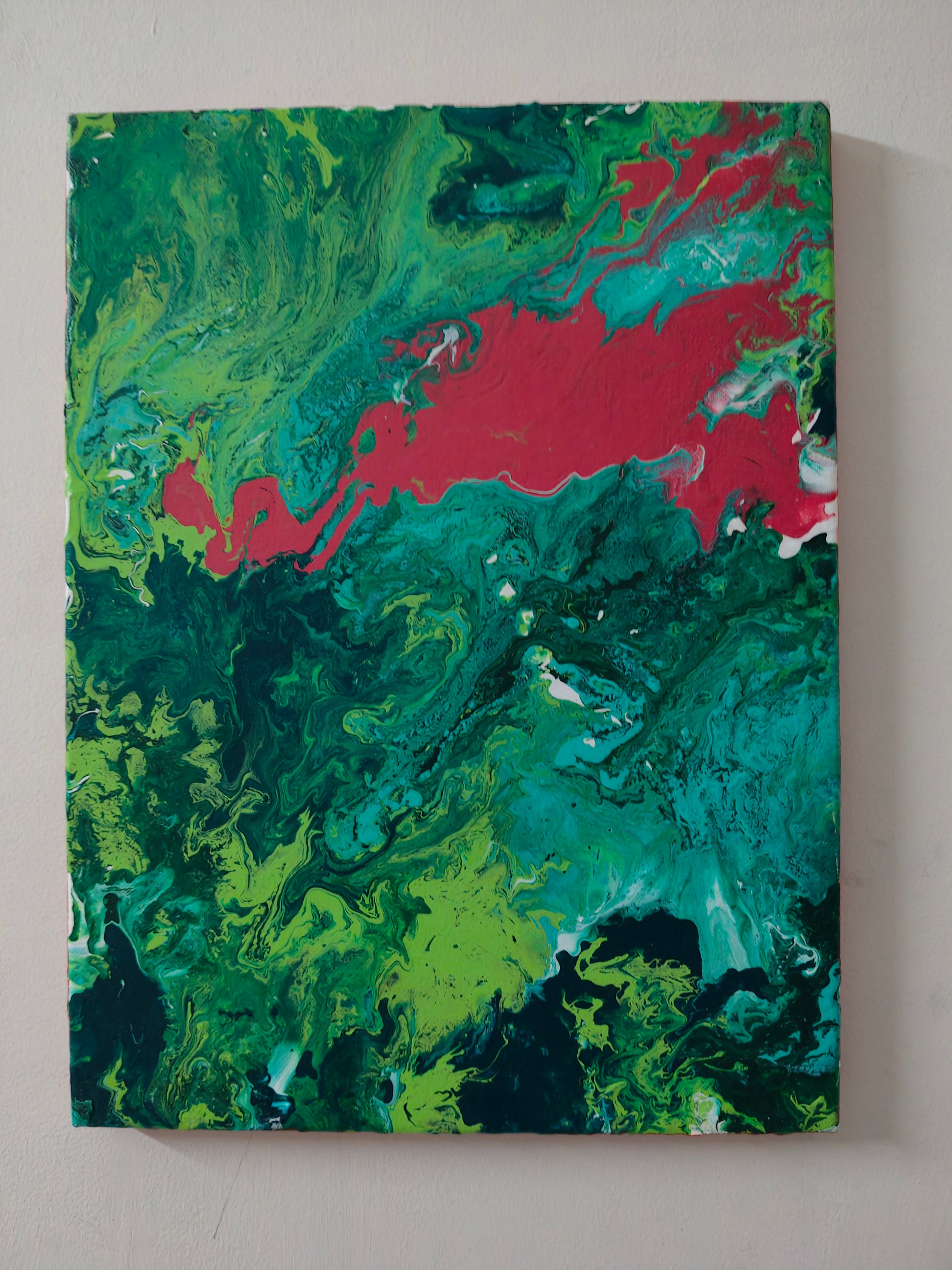Shades of Red — original fluid art painting on canvas by Rashmi Shrivasatava, 16 x 12 inches
