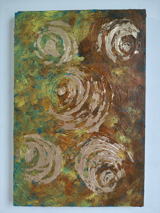 Golden Rainy Days — original texture acrylic painting on canvas by Kavya Shrivastava, 14x18 inches